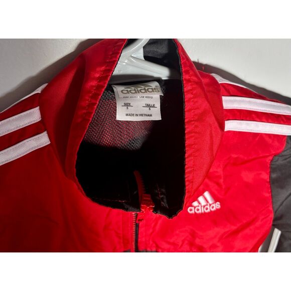 Adidas Kids Track Jacket Size 5 Red Black 3-Stripes Full Zip Lightweight - Picture 3 of 6